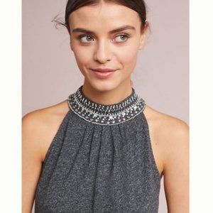 Anthropologie Vanessa Virginia Jeweled Fall Chic‎ Casual Swing Top Gray
